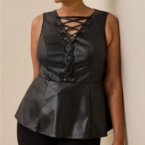 NWT- Torrid Peplum Faux Fur Leather Lace Up Top Size 1